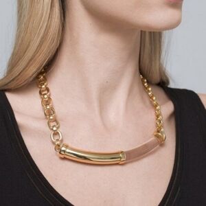 NWT WHBM Clear Lucite & Gold Bar Gold Large Chain Link Necklace